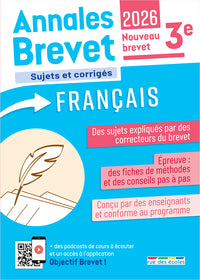 Annales brevet - francais - 3e - 2026 - sujets corriges et fiches de revision - Livre d'occasion