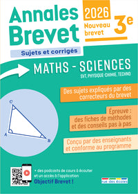 Annales brevet - maths-sciences - 3e - 2026 - des sujets corriges, des fiches de methode, des consei - Livre d'occasion